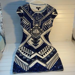 Blue and beige sequins dress